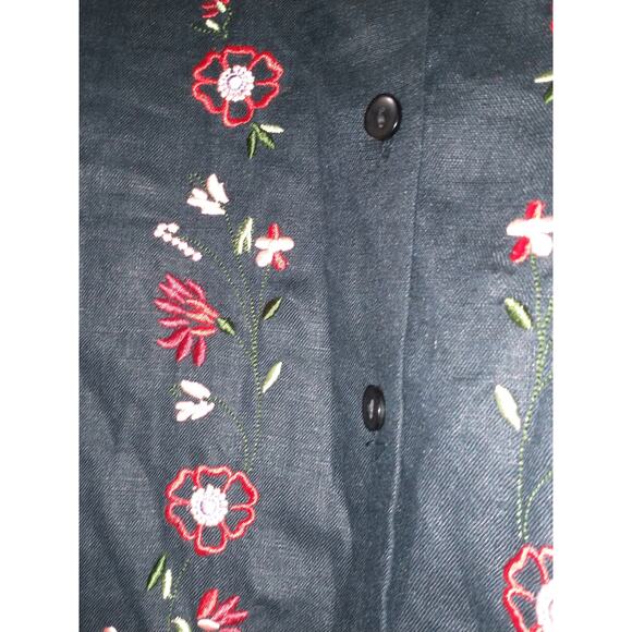 Style & Co Woman's Linen Tunic Top 16W Black Embroidery Dark Cottage Lagenlook - Picture 3 of 12